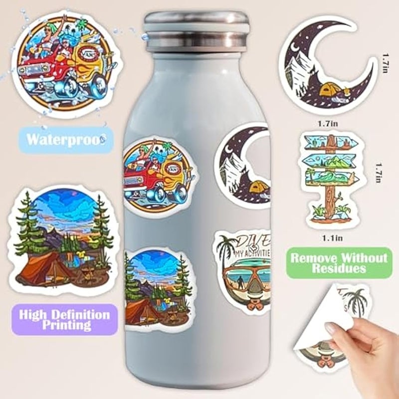 Camping Stickers - 100 pcs Bulk Waterproof Vinyl, Outdoor Travel, Hiking, Nature, Adventure Time Themes - for Scrapbooking, Luggage, Water Bottles, Journaling - Ideal for Adults, Kids, Teens - Image 2